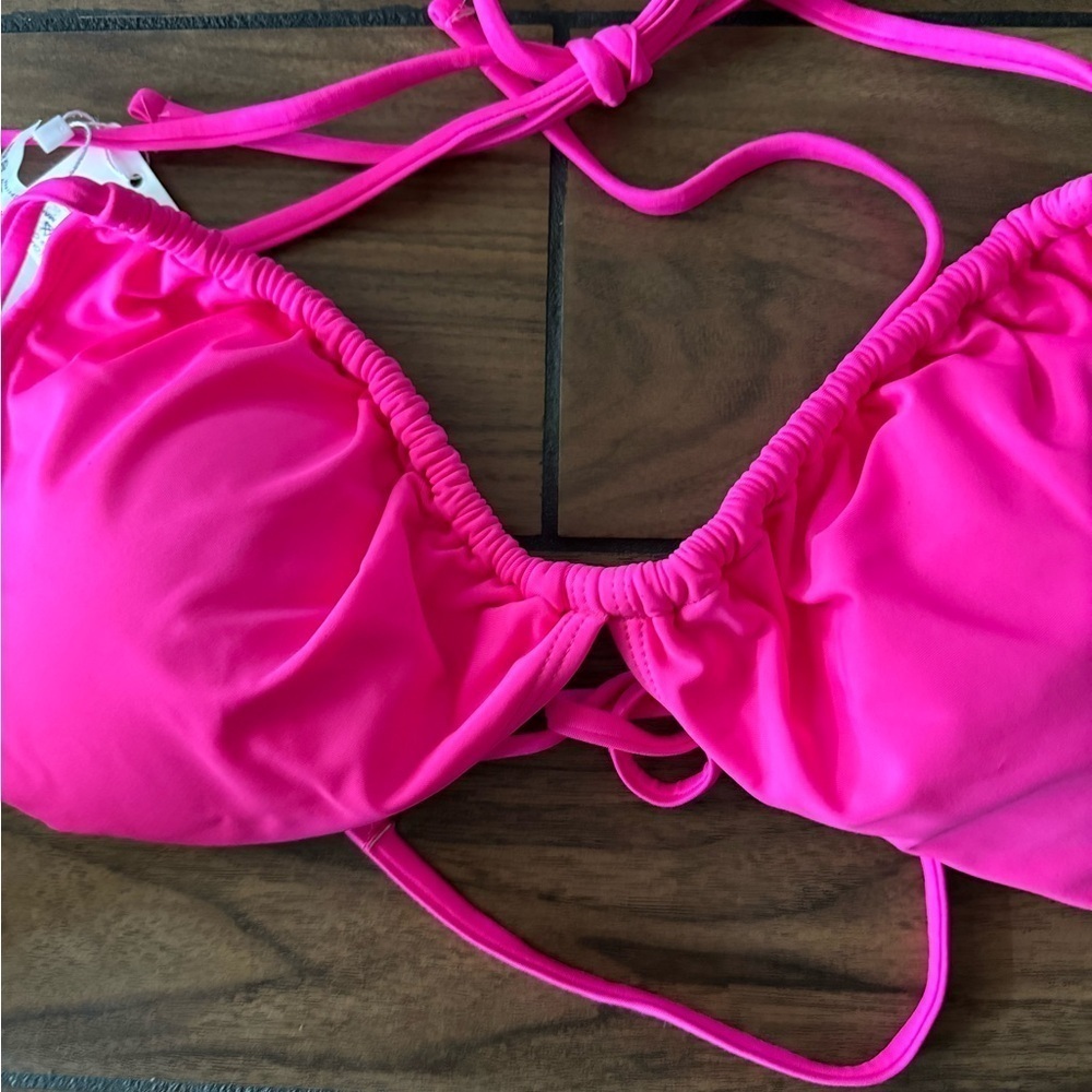 HOLIPICK  Bikini Halter Top with back Tie hot pink size 20W - Picture 4 of 7
